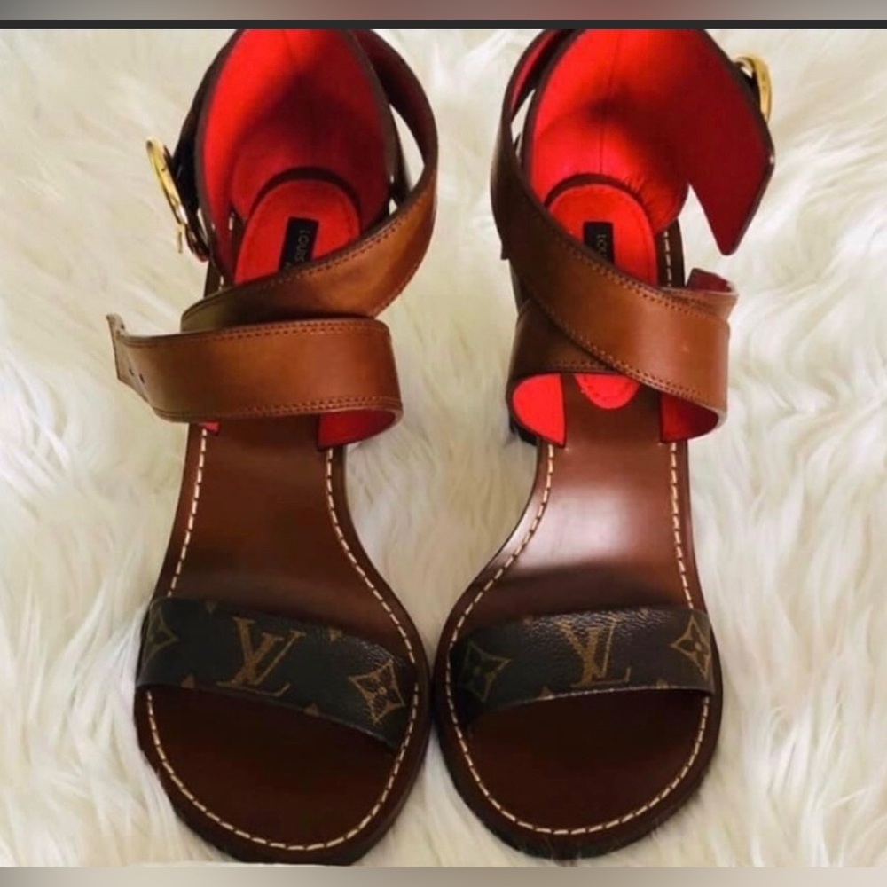 Louis Vuitton Brown and Red Monogram Sandals